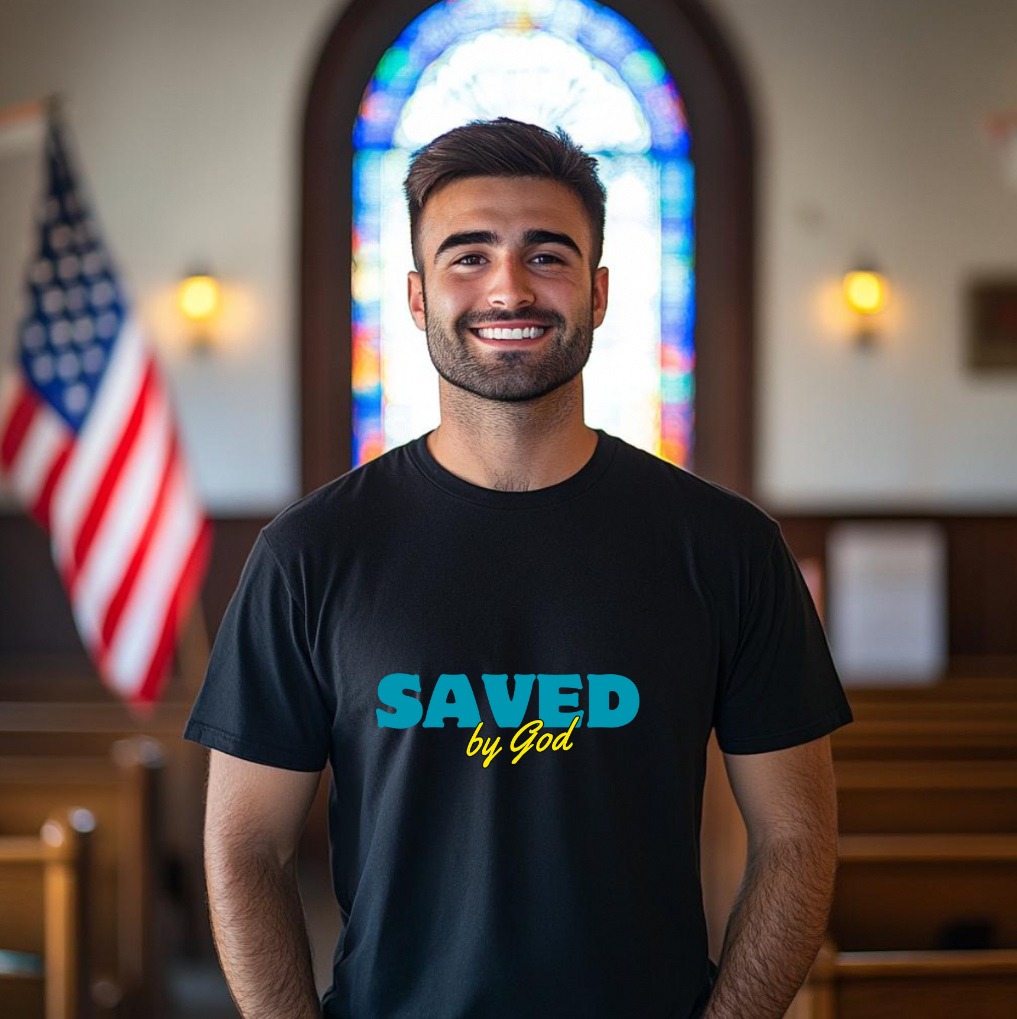 Saved By God Light Blue Logo Unisex T-shirt