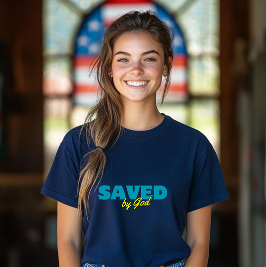 Saved By God Light Blue Logo Unisex T-shirt